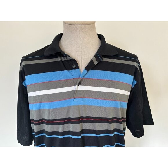 PING Short Sleeve Polo Golf Shirt Mens Sze Large Black Striped DryFibre Dynamics - Picture 2 of 8